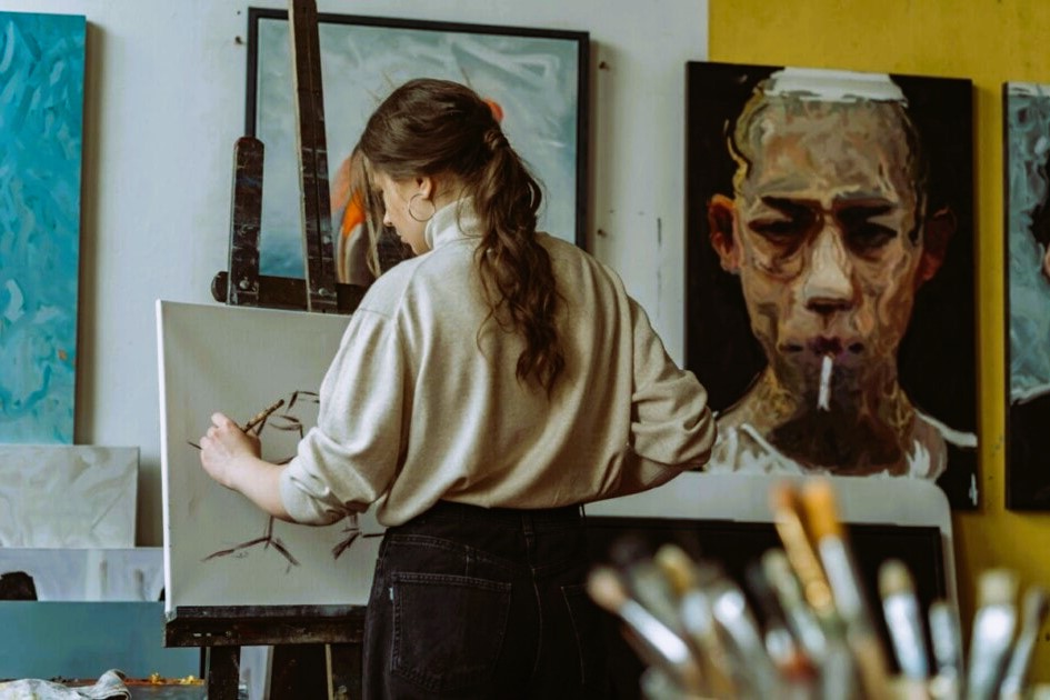 The artist paints a picture